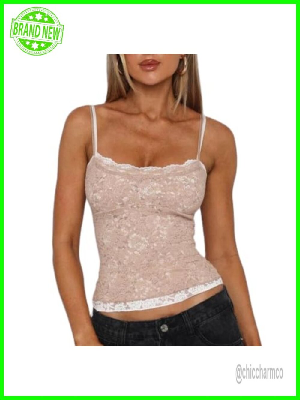 Y2K Lace Spaghetti Strap Cami Top Sheer Floral Lace Slim Fit Crop Tank